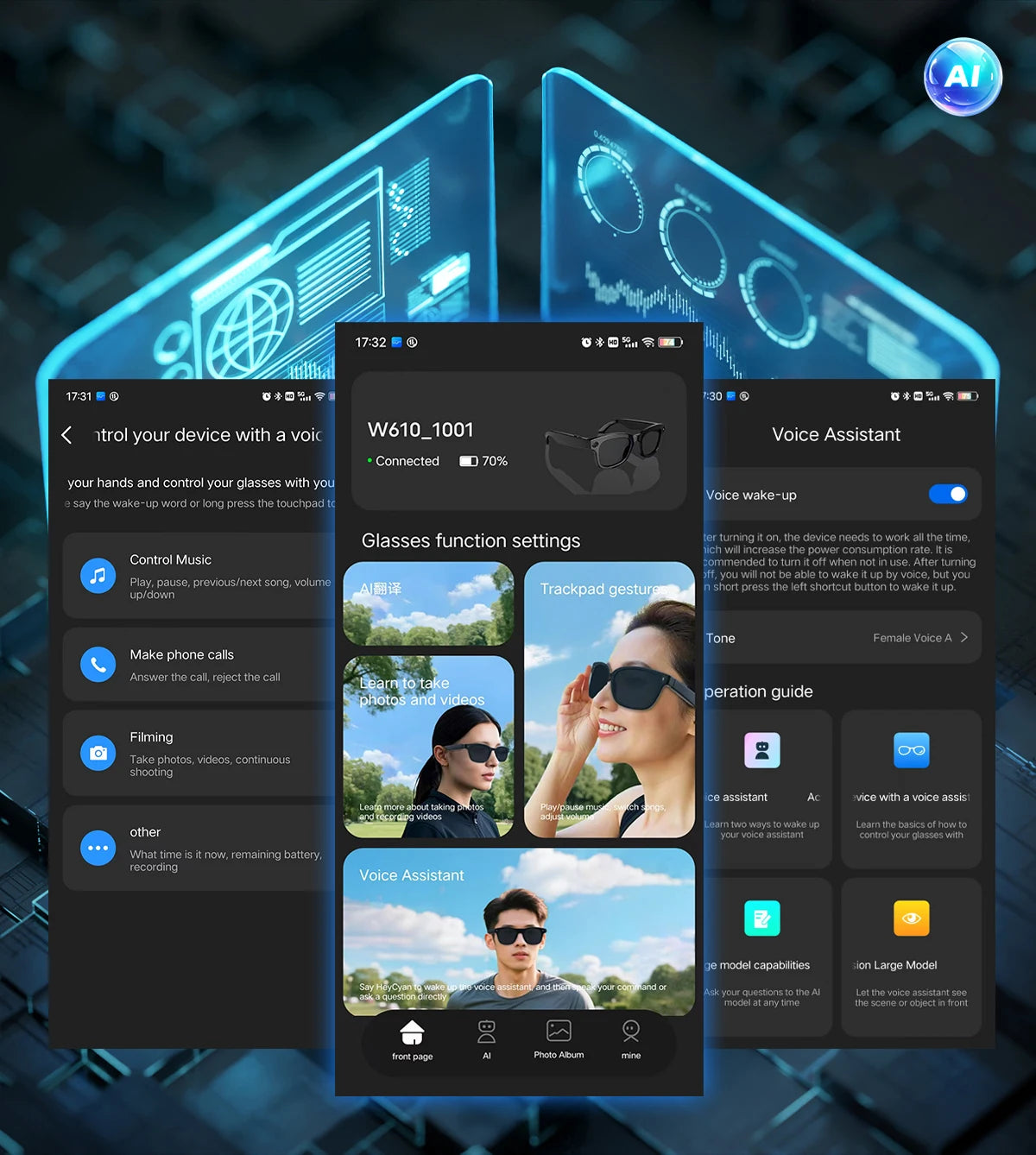 Smart AI Translation Smart Glasses Take Photos Recognizing Objects 4K Camera Bluetooth Music Call Intelligent Recording Glasses