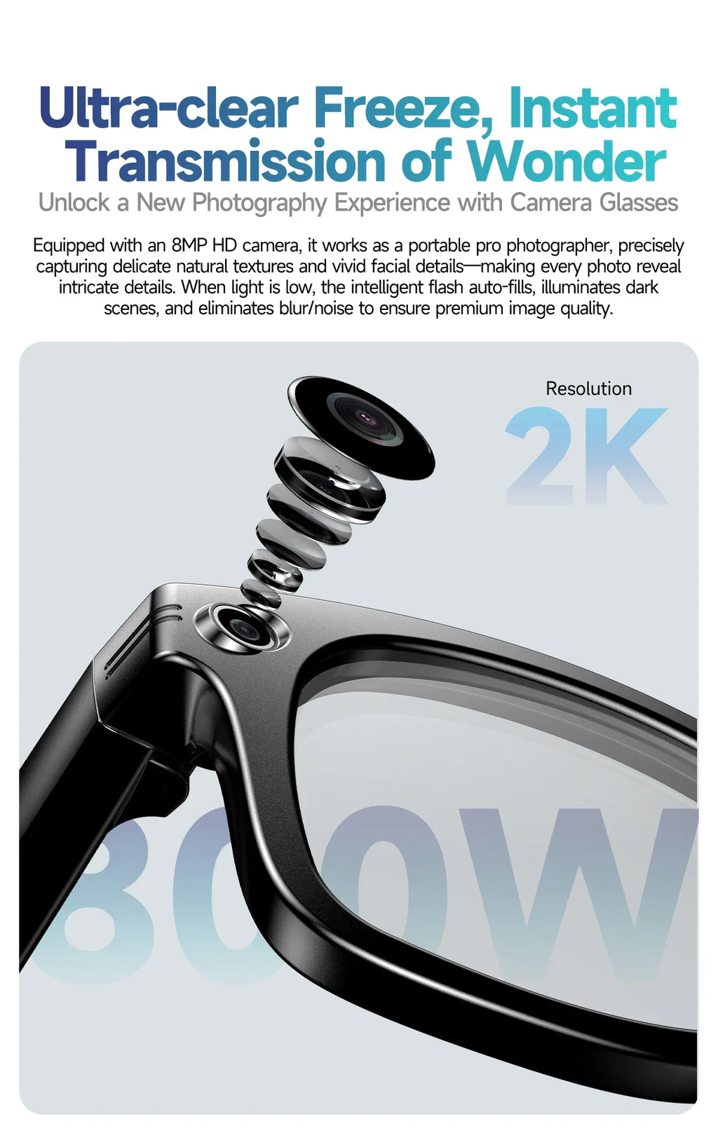 Smart AI Translation Smart Glasses Take Photos Recognizing Objects 4K Camera Bluetooth Music Call Intelligent Recording Glasses