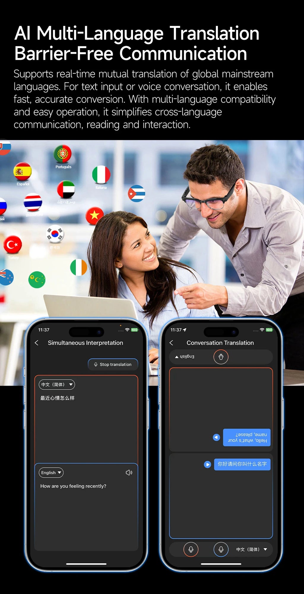 2025 New Intelligent AI Glasses 800W Pixel Camera HD 4K Video Recording AI Translation Music Control Intelligent Wearable Device