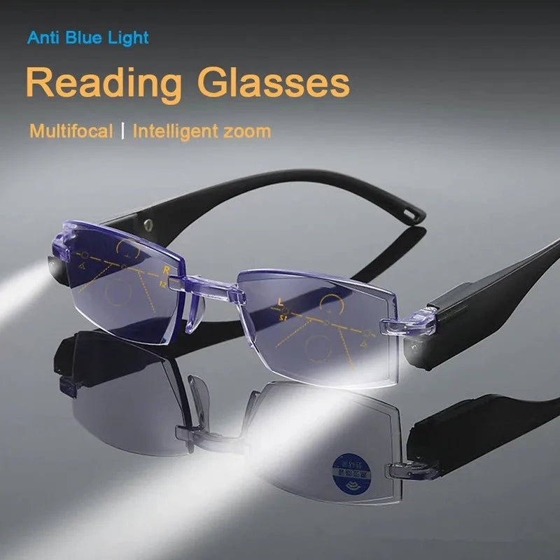 Intelligent Zoom Reading Glasses Led with Light Presbyopia Glasses Suitable for +1.0 To +3.5 Men and Women