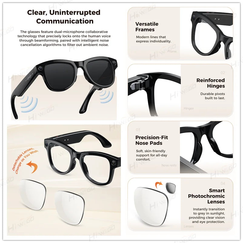 2025 New Intelligent AI Glasses 800W Pixel Camera HD 6K Video Recording AI Translation Music Control Intelligent Wearable Device