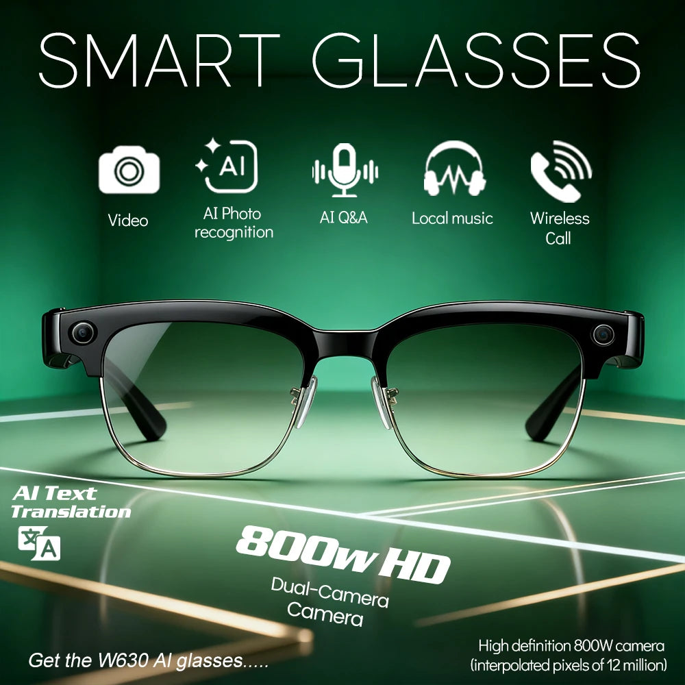 2025 New Intelligent AI Glasses 800W Pixel Camera HD 4K Video Recording AI Translation Music Control Intelligent Wearable Device