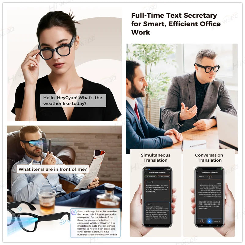 2025 New Intelligent AI Glasses 800W Pixel Camera HD 6K Video Recording AI Translation Music Control Intelligent Wearable Device