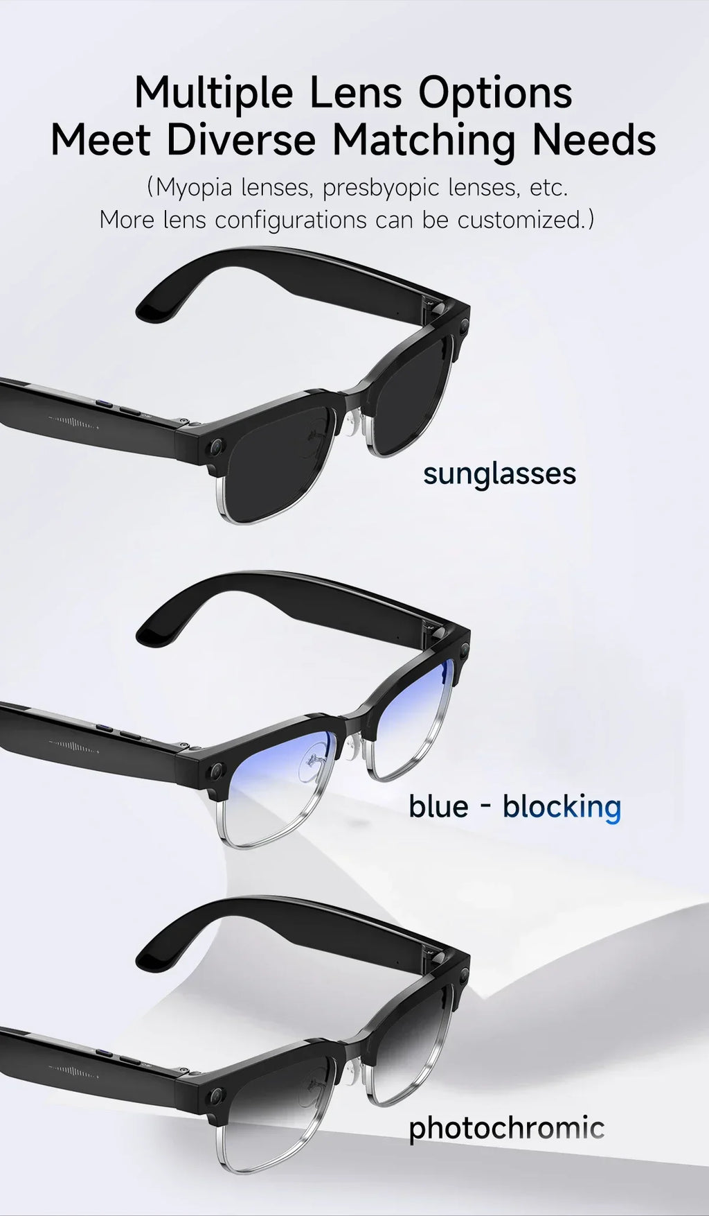 2025 New Intelligent AI Glasses 800W Pixel Camera HD 4K Video Recording AI Translation Music Control Intelligent Wearable Device