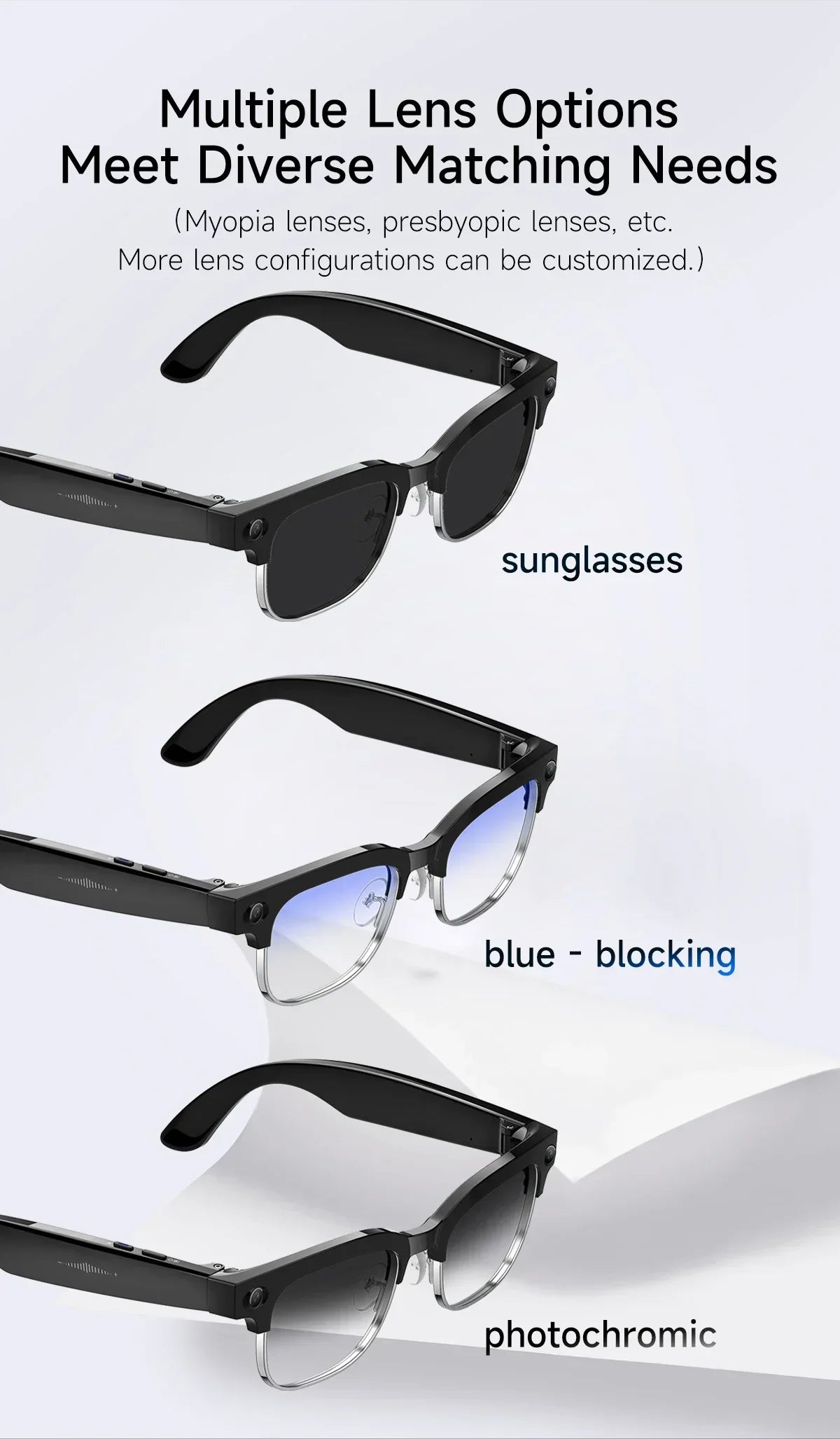 2025 New Intelligent AI Glasses 800W Pixel Camera HD 4K Video Recording AI Translation Music Control Intelligent Wearable Device
