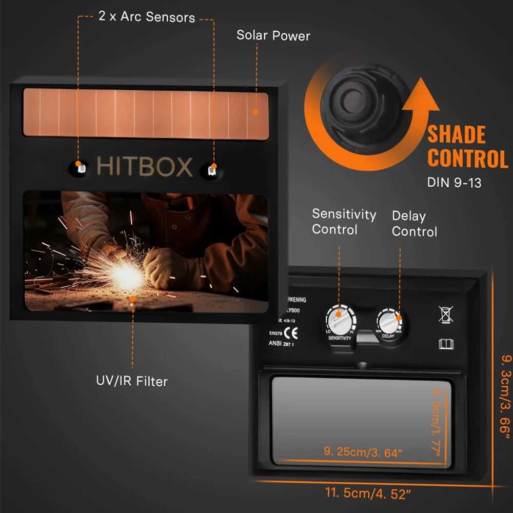 HITBOX Welding Helmet Mask Automatic Dimming for MIG TIG ARC Welder Machine Ture Color Welding Helmet Super Large View Helmet