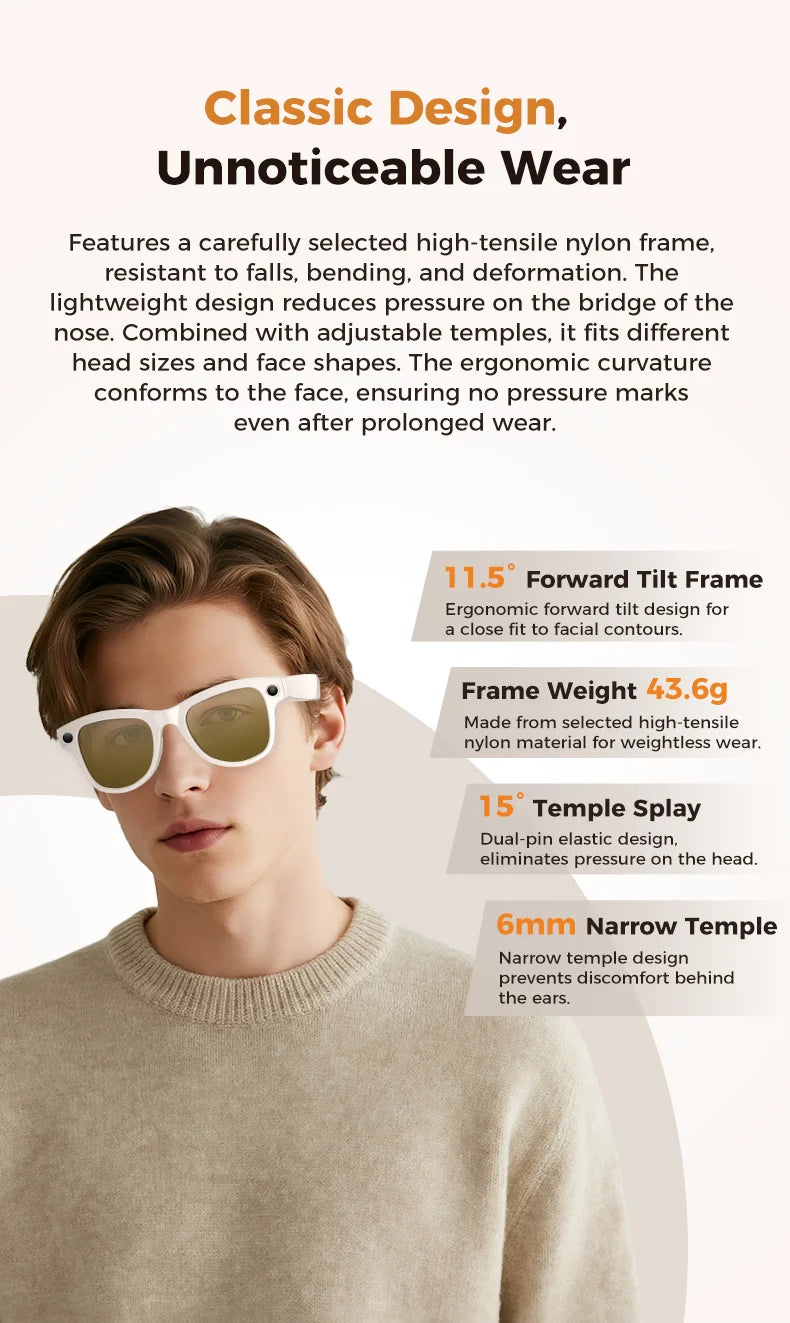 2025 New Intelligent AI Glasses 800W Pixel Camera HD 6K Video Recording AI Translation Music Control Intelligent Wearable Device